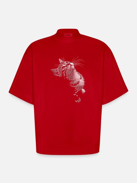 Graustufen Katzenschnurrer Blick - Heavyweight Oversized Organic Boxy T-Shirt Made in EU - Rot