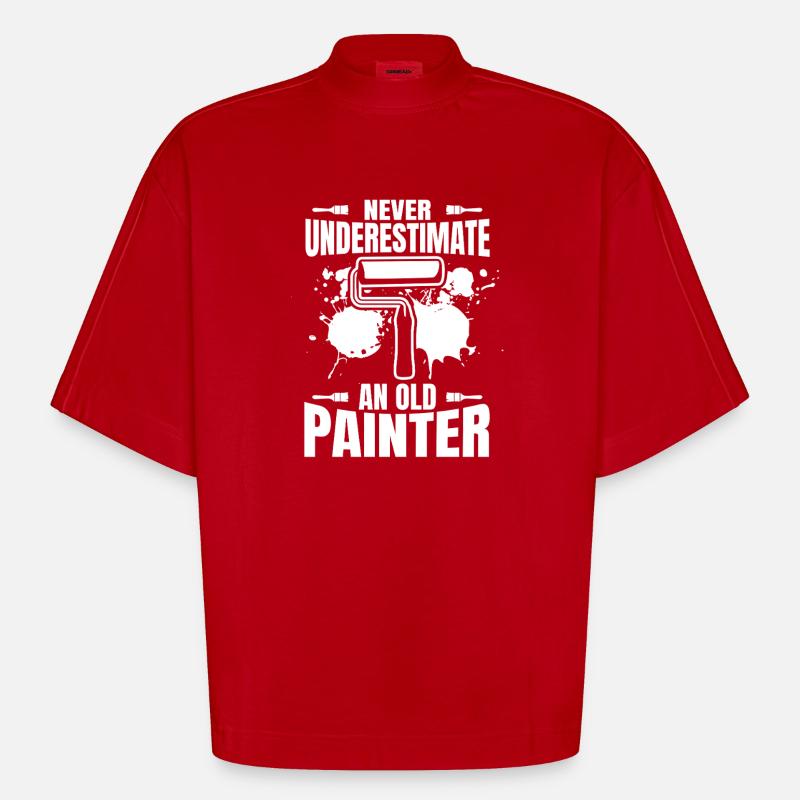 Never underestimate an old painter - Heavyweight Oversized Organic Boxy T-Shirt Made in EU - red