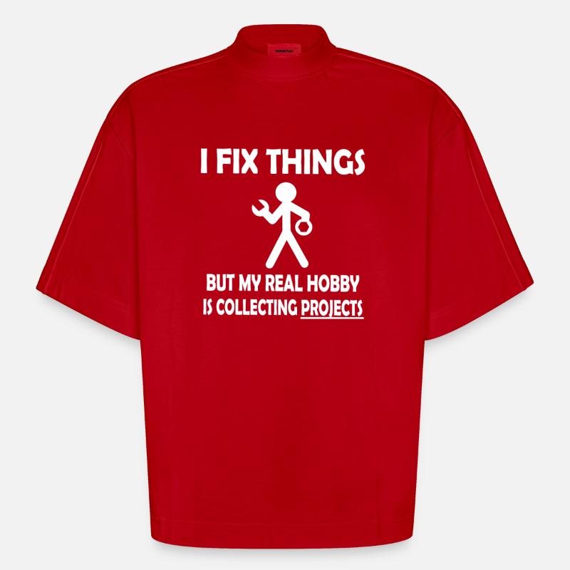 I Fix Things, Collecting Projects - Heavyweight Oversized Organic Boxy T-Shirt Made in EU - red