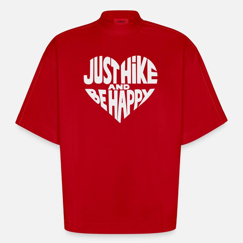 Just Hike and Be Happy Herz-Design - Heavyweight Oversized Organic Boxy T-Shirt Made in EU - Rot