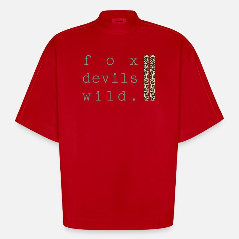 Fox Devil Wild Leopard - Heavyweight Oversized Organic Boxy T-Shirt Made in EU - red