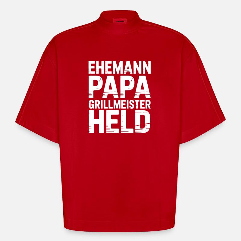 Papa Ehemann Grillheld Grillmeister Geschenk - Heavyweight Oversized Organic Boxy T-Shirt Made in EU - Rot