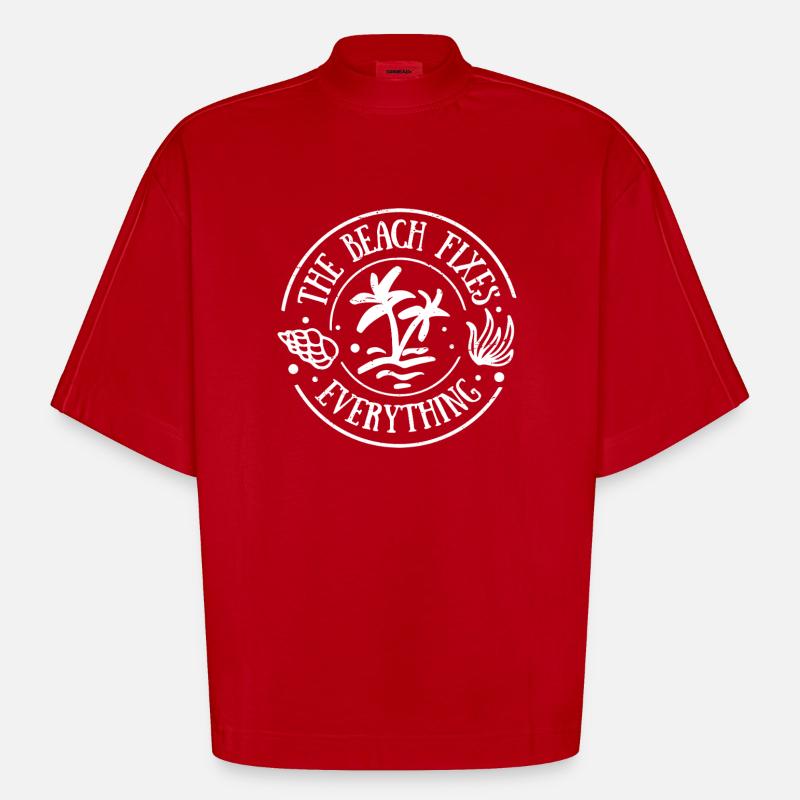 the beach fixes everything - Heavyweight Oversized Organic Boxy T-Shirt Made in EU - Rot