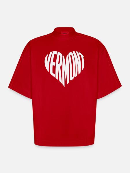 Vermont, USA Heart Typography - Heavyweight Oversized Organic Boxy T-Shirt Made in EU - red
