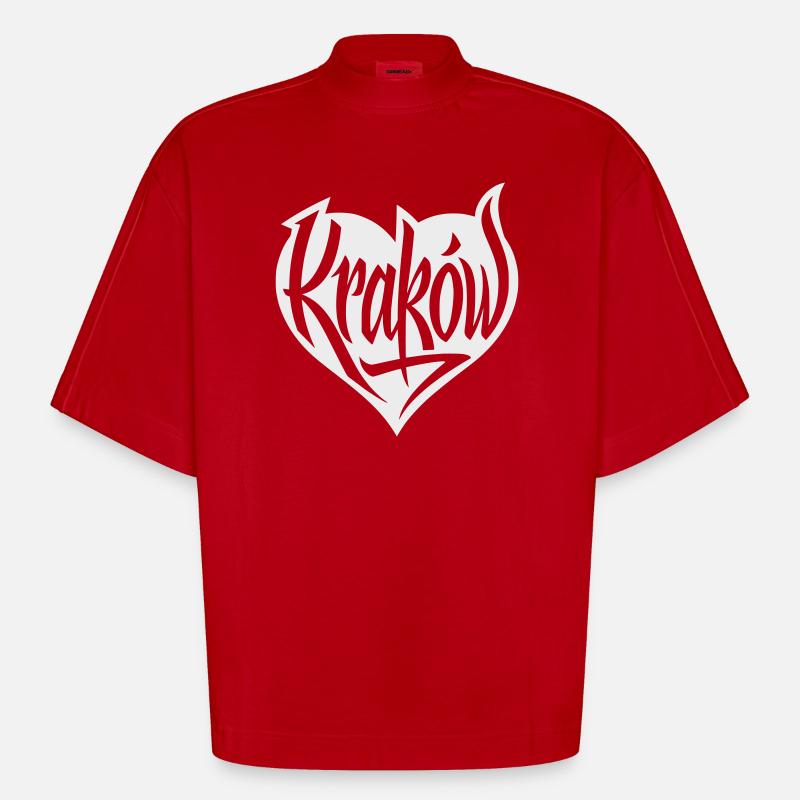 Krakau, Krakow Herz Graffiti - Heavyweight Oversized Organic Boxy T-Shirt Made in EU - Rot