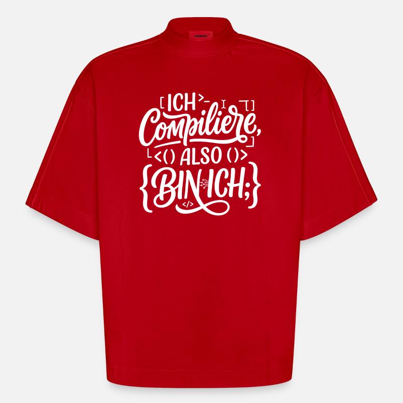 Ich compiliere also bin ich Coder - Heavyweight Oversized Organic Boxy T-Shirt Made in EU - Rot