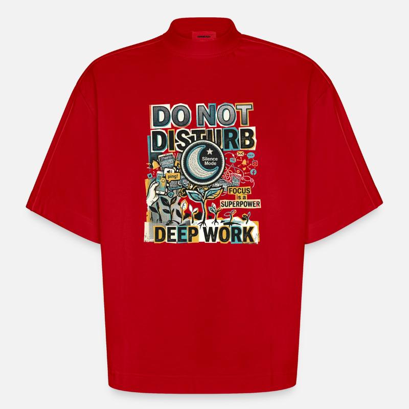 Deep Work Focus - Heavyweight Oversized Organic Boxy T-Shirt Made in EU - Rot