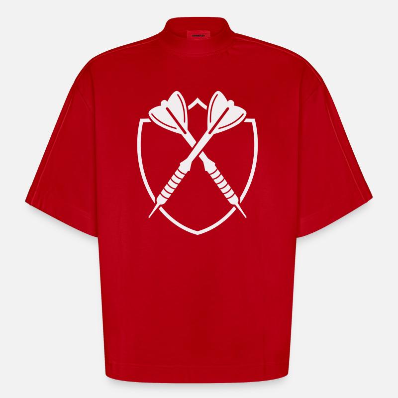 Darts Shield Cross – Precision Symbol - Heavyweight Oversized Organic Boxy T-Shirt Made in EU - red