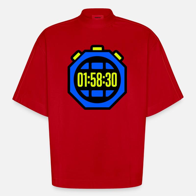 Chronomètre Meilleur Temps Semi-marathon - T-shirt bio épais oversize Boxy fabriqué en UE - rouge