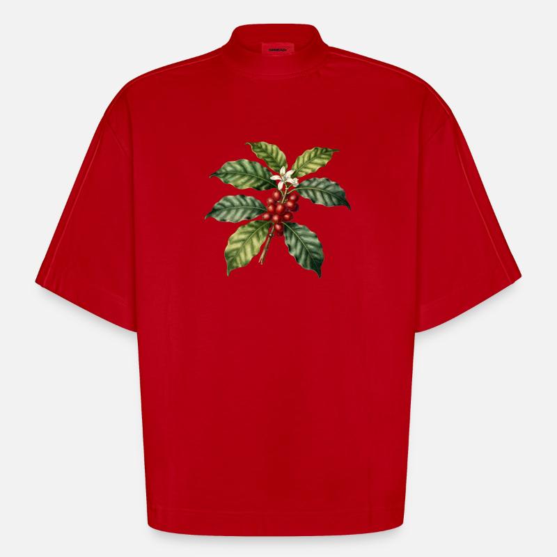 Illustrierter botanischer Kaffeebaum - Heavyweight Oversized Organic Boxy T-Shirt Made in EU - Rot