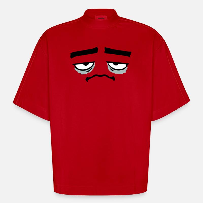 Grumpy sad disappointed face funny - Heavyweight Oversized Organic Boxy T-Shirt Made in EU - red