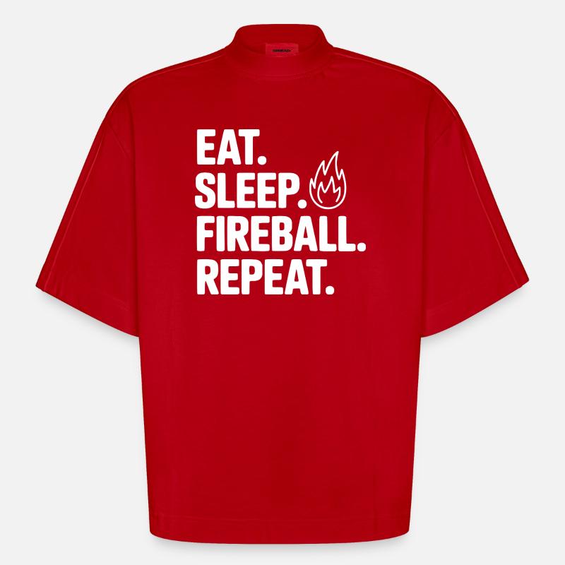 Eat. Sleep. Fireball. Repeat. - Heavyweight Oversized Organic Boxy T-Shirt Made in EU - red