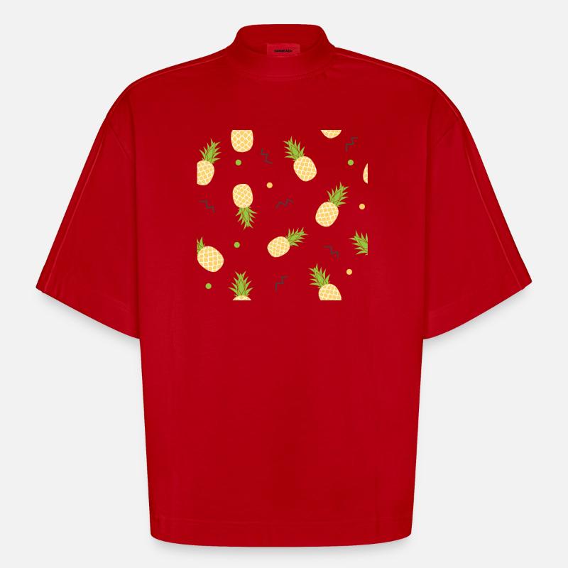 pineapple yellow pattern - Heavyweight Oversized Organic Boxy T-Shirt Made in EU - red
