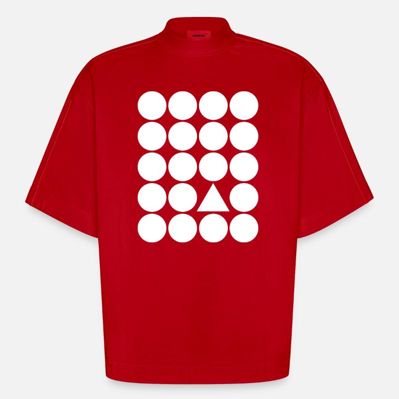 Geometric Grid Triangle Accent - Heavyweight Oversized Organic Boxy T-Shirt Made in EU - red