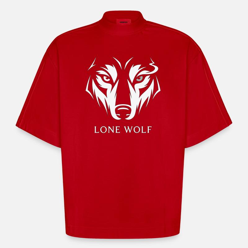 Lone Wolf - Heavyweight Oversized Organic Boxy T-Shirt Made in EU - red