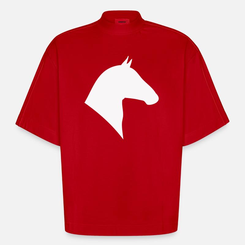 Pferdekopf Silhouette Minimal - Heavyweight Oversized Organic Boxy T-Shirt Made in EU - Rot