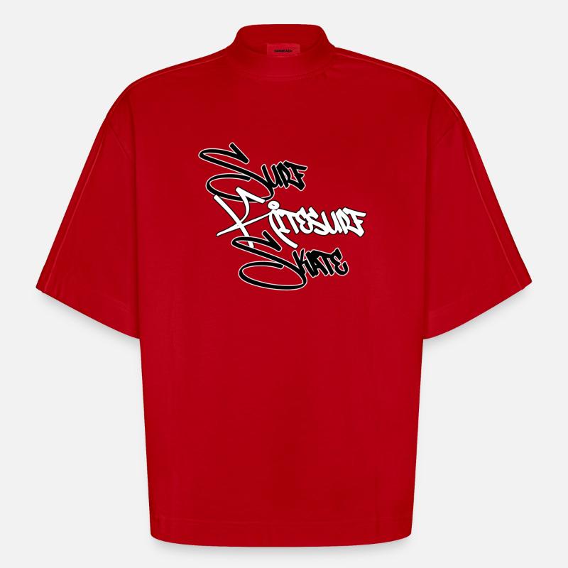 Graffiti Surf Script White - Heavyweight Oversized Organic Boxy T-Shirt Made in EU - red