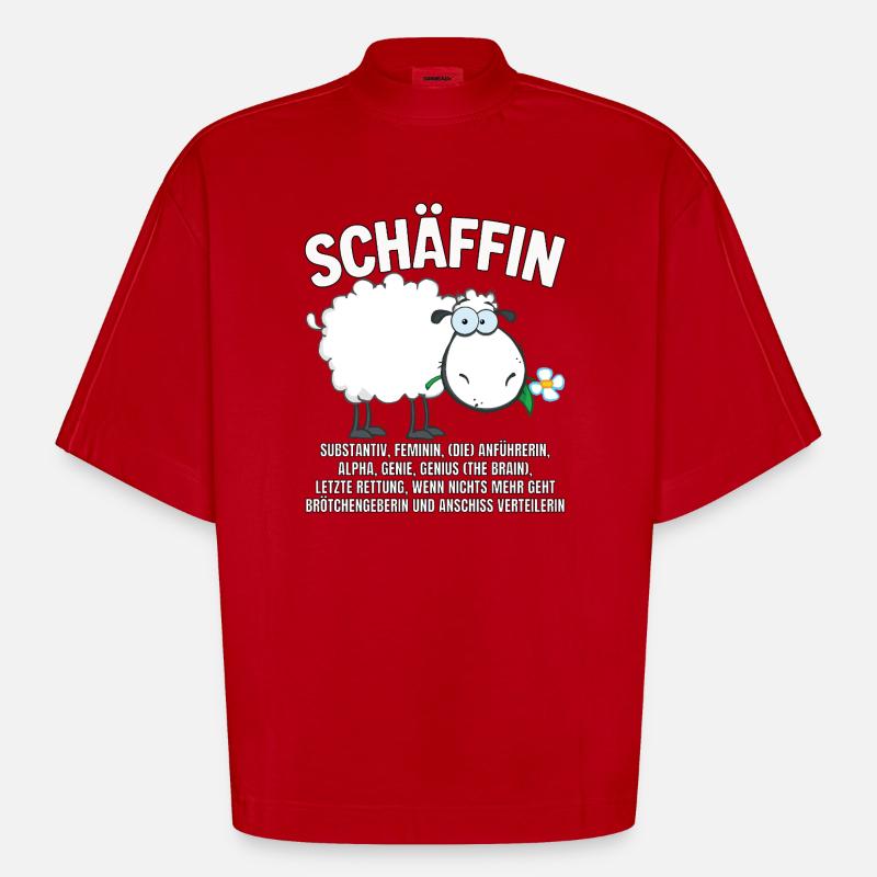 Schäffin - Alpha Schaf mit Sonnenbrille - Heavyweight Oversized Organic Boxy T-Shirt Made in EU - Rot