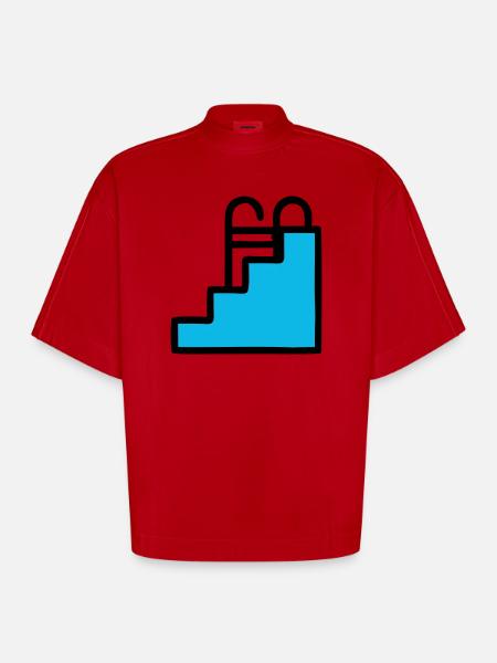 Pool Ladder Swimming Pool Icon - Heavyweight Oversized Organic Boxy T-Shirt Made in EU - red