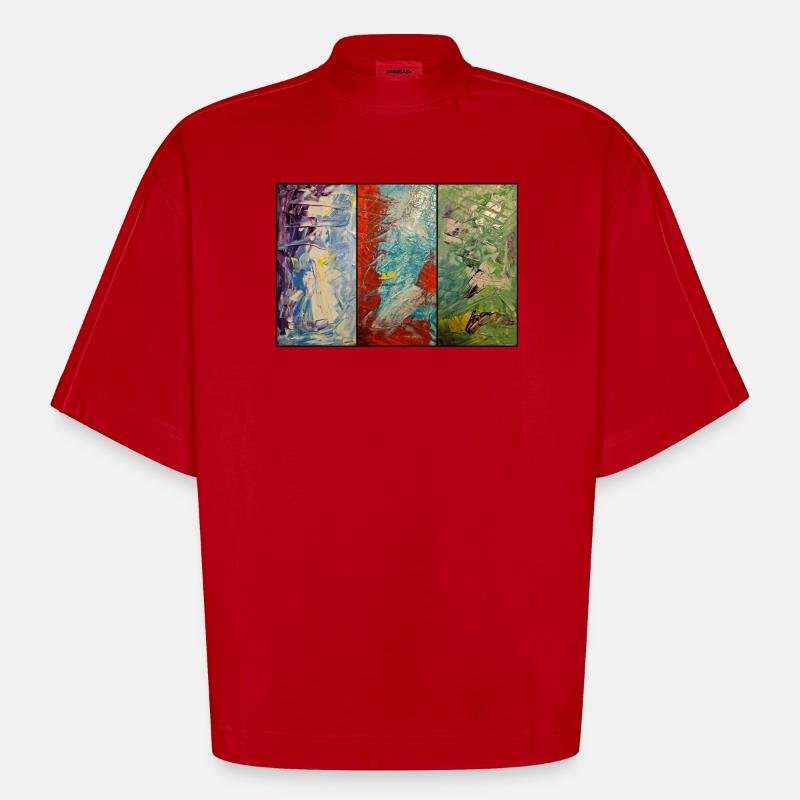 Triptychon Farbfluss - Heavyweight Oversized Organic Boxy T-Shirt Made in EU - Rot