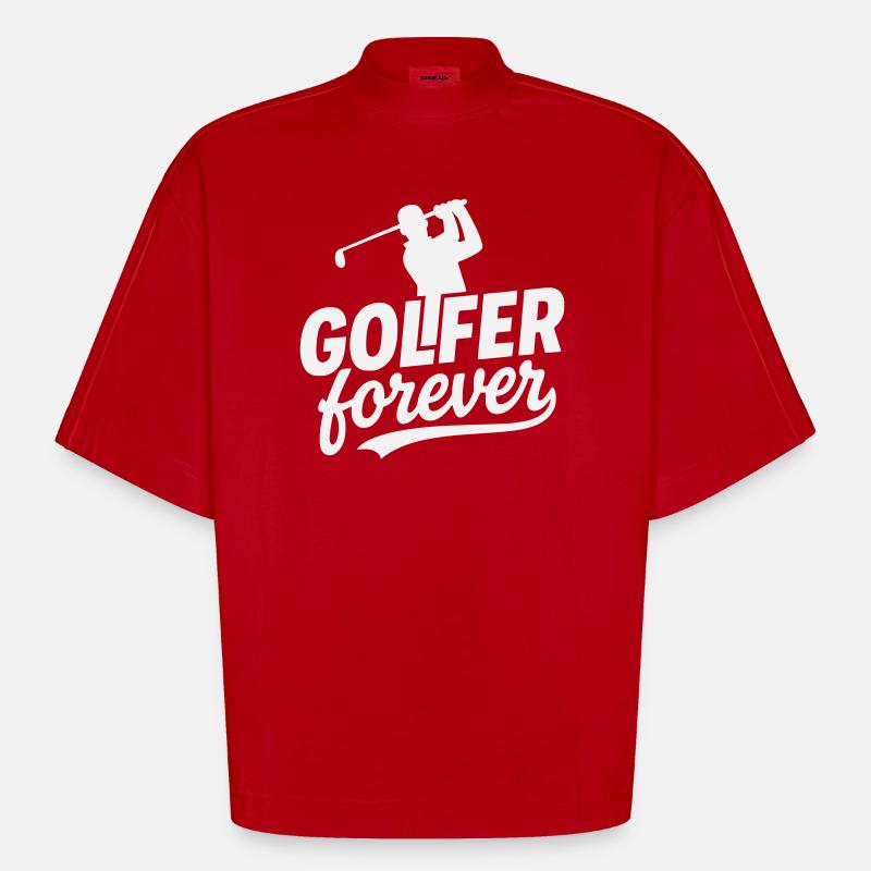 Motif du logo Golfer Forever - T-shirt bio épais oversize Boxy fabriqué en UE - rouge