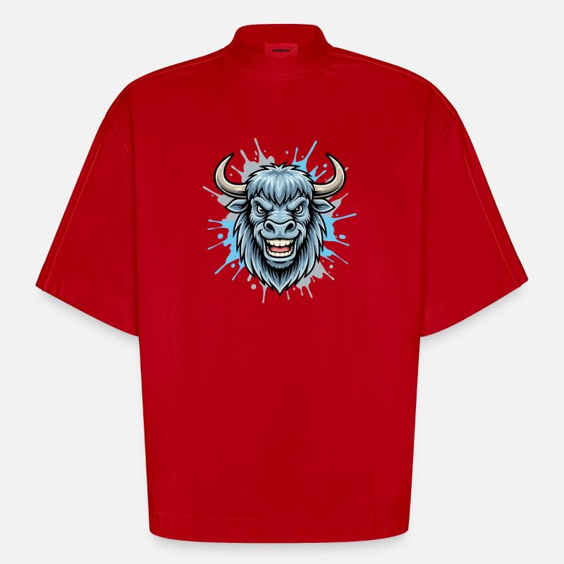 Blauer Bison Kopf Spritzer - Heavyweight Oversized Organic Boxy T-Shirt Made in EU - Rot