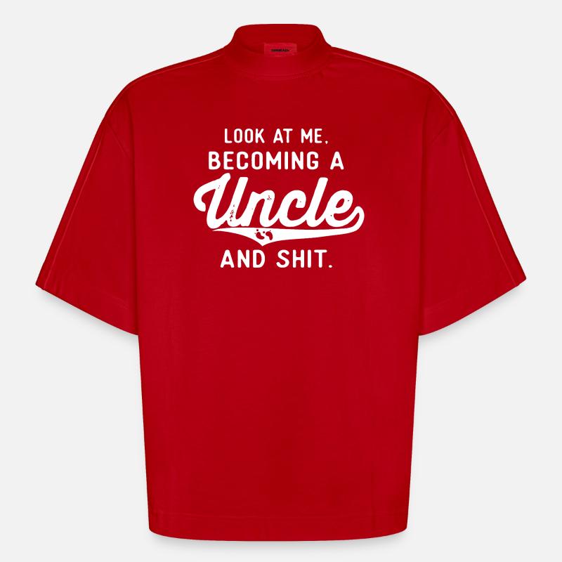 Devenir oncle — Écriture audacieuse - T-shirt bio épais oversize Boxy fabriqué en UE - rouge