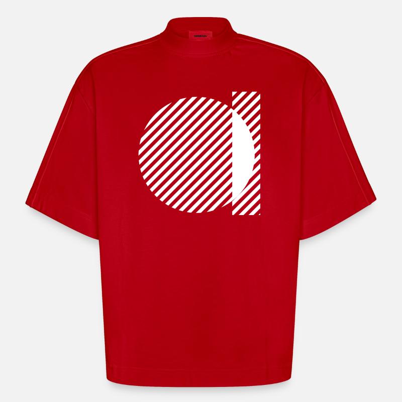 Geometric Stripe Circles Monochrome Pattern - Heavyweight Oversized Organic Boxy T-Shirt Made in EU - red