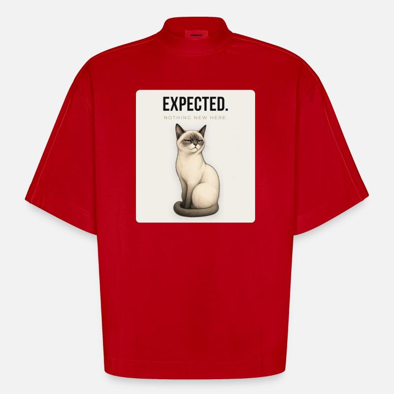 EXPECTED Sarcastic Cat Design - Heavyweight Oversized Organic Boxy T-Shirt Made in EU - Rot