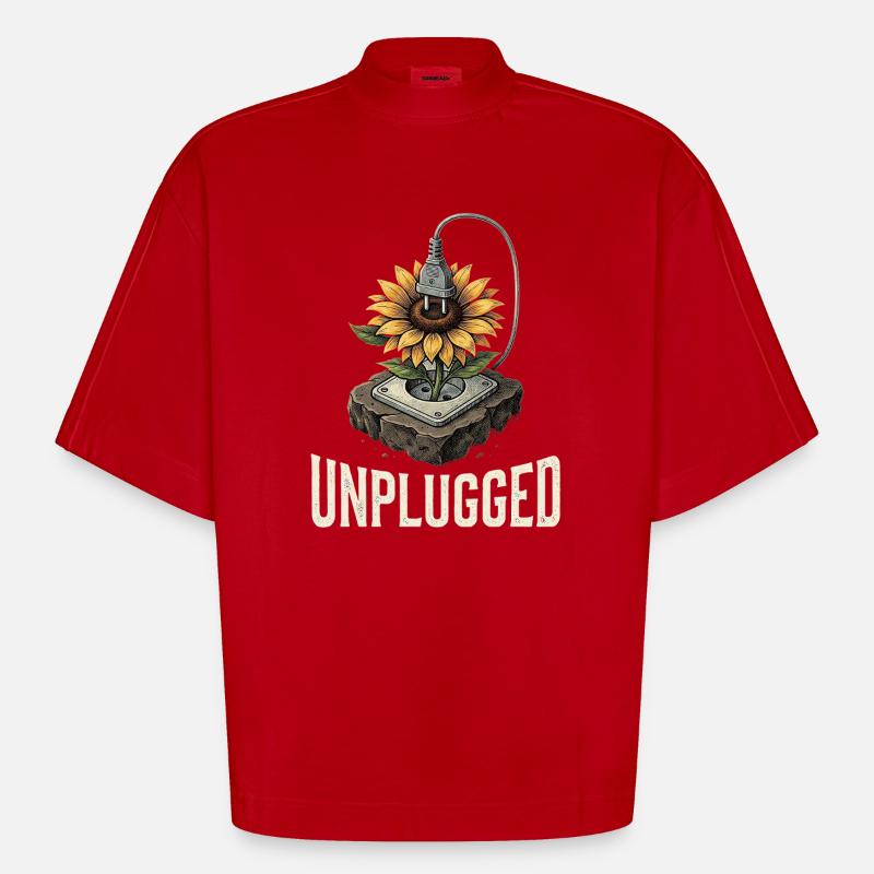 Fleur déconnectée - T-shirt bio épais oversize Boxy fabriqué en UE - rouge