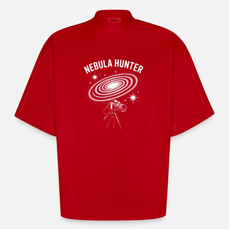 Graphisme du télescope Nebula Hunter - T-shirt bio épais oversize Boxy fabriqué en UE - rouge