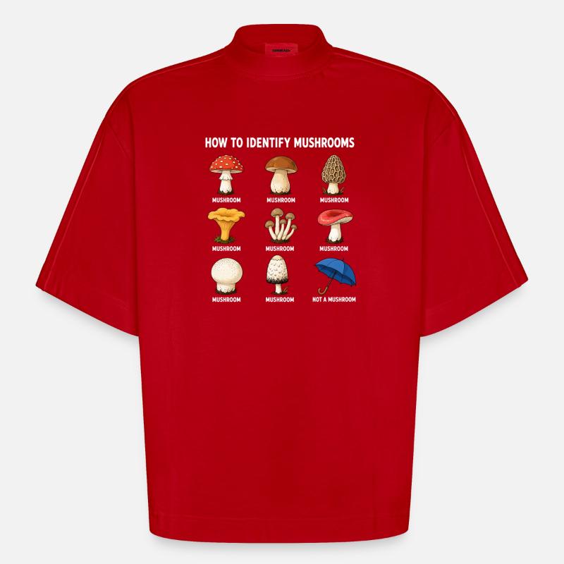 Comment identifier les champignons drôle - T-shirt bio épais oversize Boxy fabriqué en UE - rouge