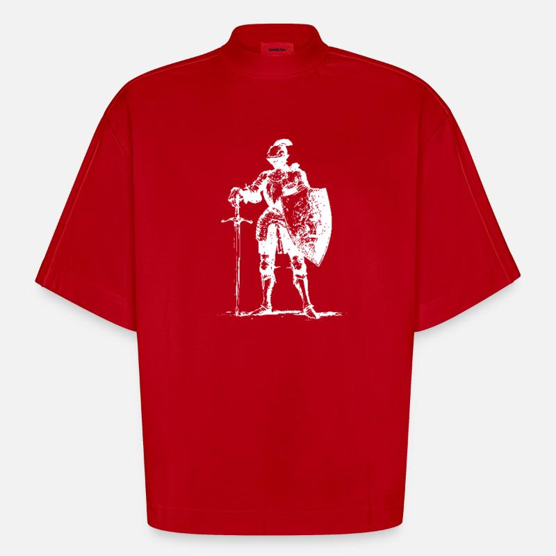 Knight in Armor with Shield - Heavyweight Oversized Organic Boxy T-Shirt Made in EU - red