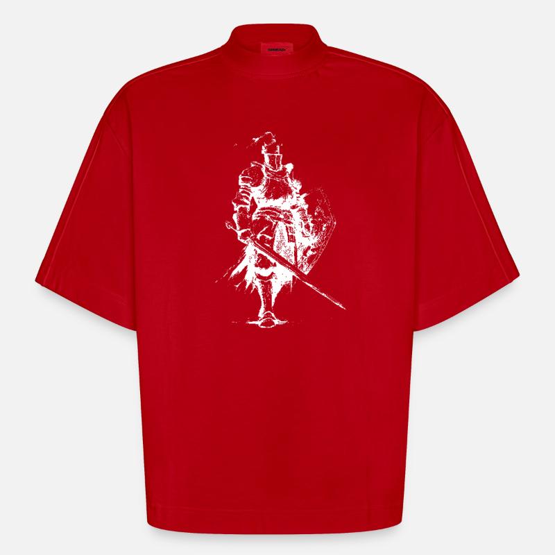 Mittelalterliche Ritter-Silhouette mit Lanze - Heavyweight Oversized Organic Boxy T-Shirt Made in EU - Rot