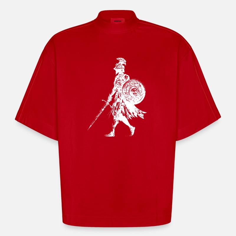 Épée Bouclier Silhouette de Chevalier - T-shirt bio épais oversize Boxy fabriqué en UE - rouge