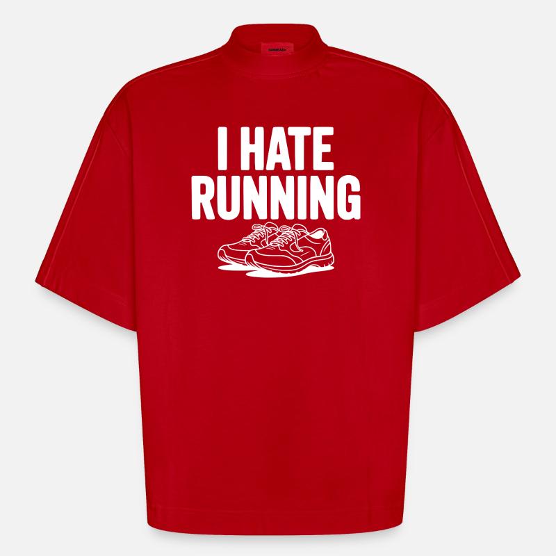 I Hate Running - Heavyweight Oversized Organic Boxy T-Shirt Made in EU - red