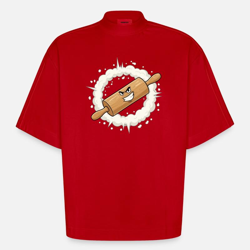 Angry Rolling Pin Cartoon - Heavyweight Oversized Organic Boxy T-Shirt Made in EU - red