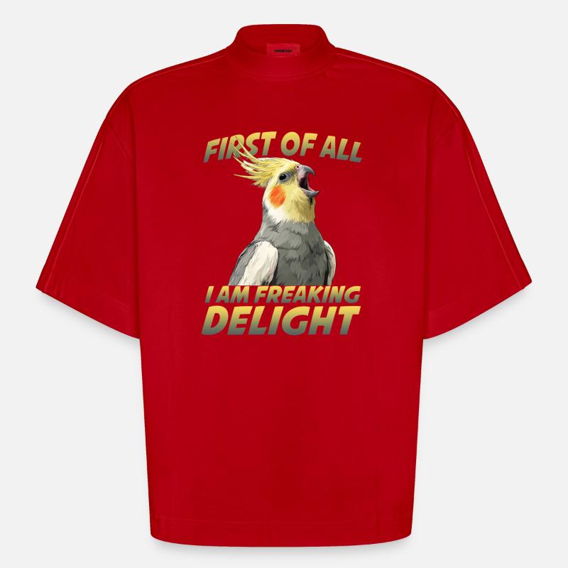 Humour de calopsitte Oiseau Calopsitte Perroquet - T-shirt bio épais oversize Boxy fabriqué en UE - rouge