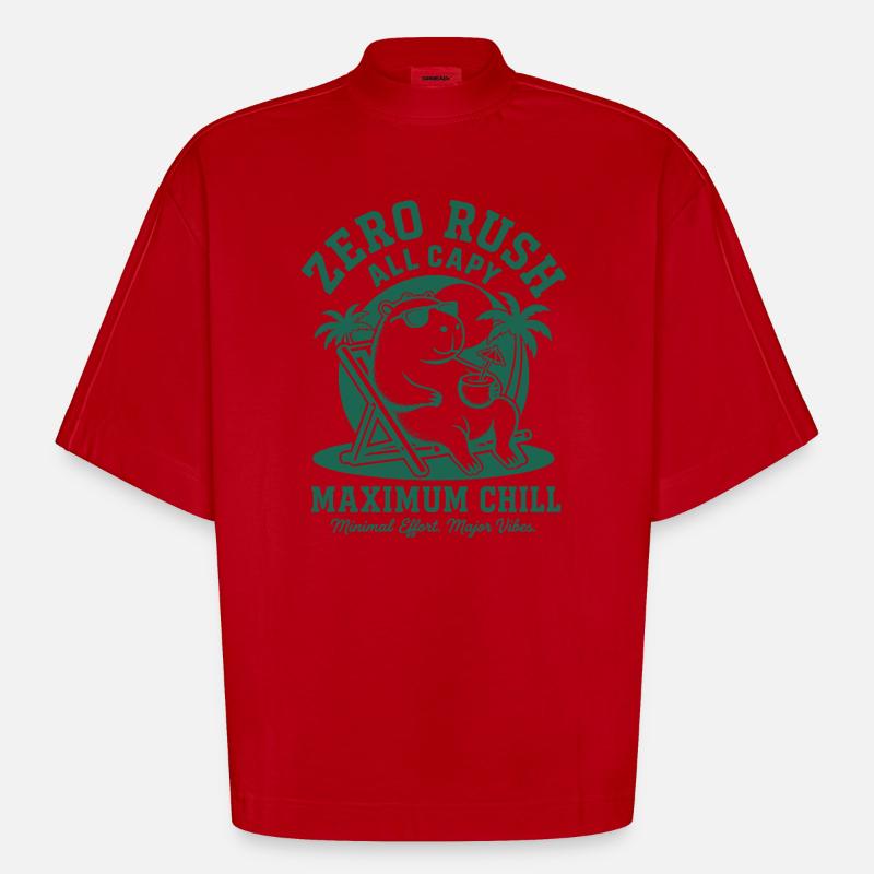 Zero Rush Capybara Chill - T-shirt bio épais oversize Boxy fabriqué en UE - rouge