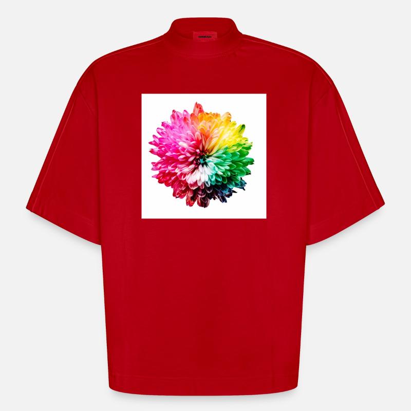 Explosion de la Fleur Arc-en-ciel - T-shirt bio épais oversize Boxy fabriqué en UE - rouge