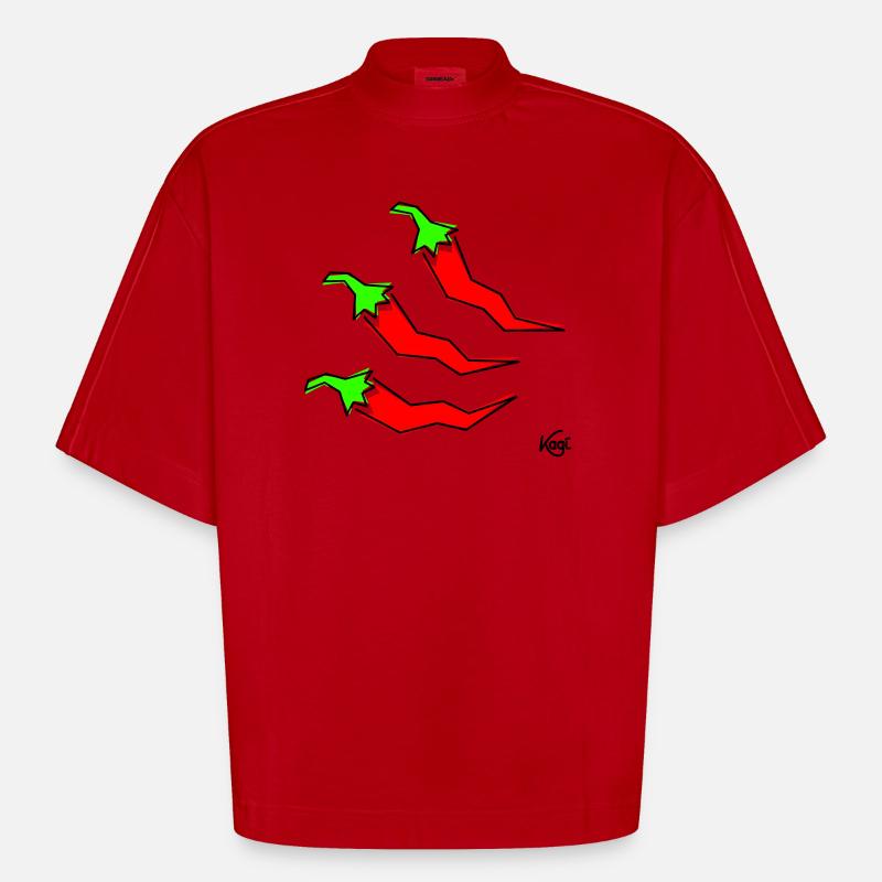 three pepperonis - Heavyweight Oversized Organic Boxy T-Shirt Made in EU - red