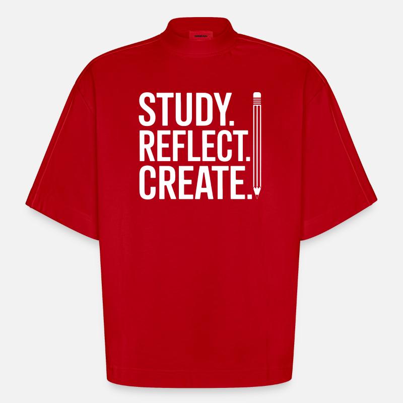 Study Reflect Create Poster - Heavyweight Oversized Organic Boxy T-Shirt Made in EU - red
