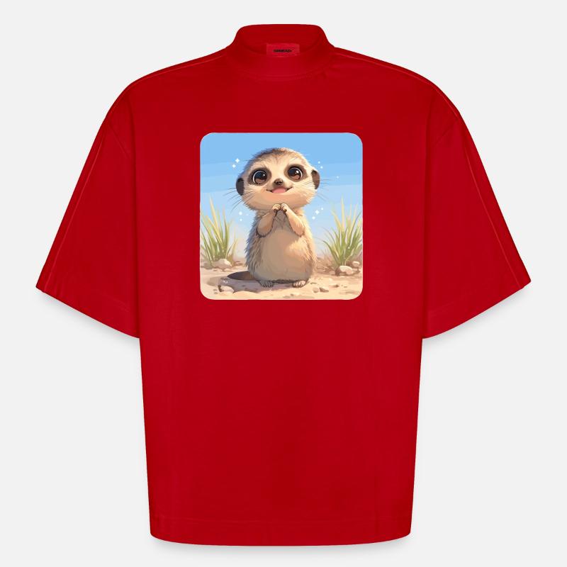 Suricate Erdmännchen - T-shirt bio épais oversize Boxy fabriqué en UE - rouge