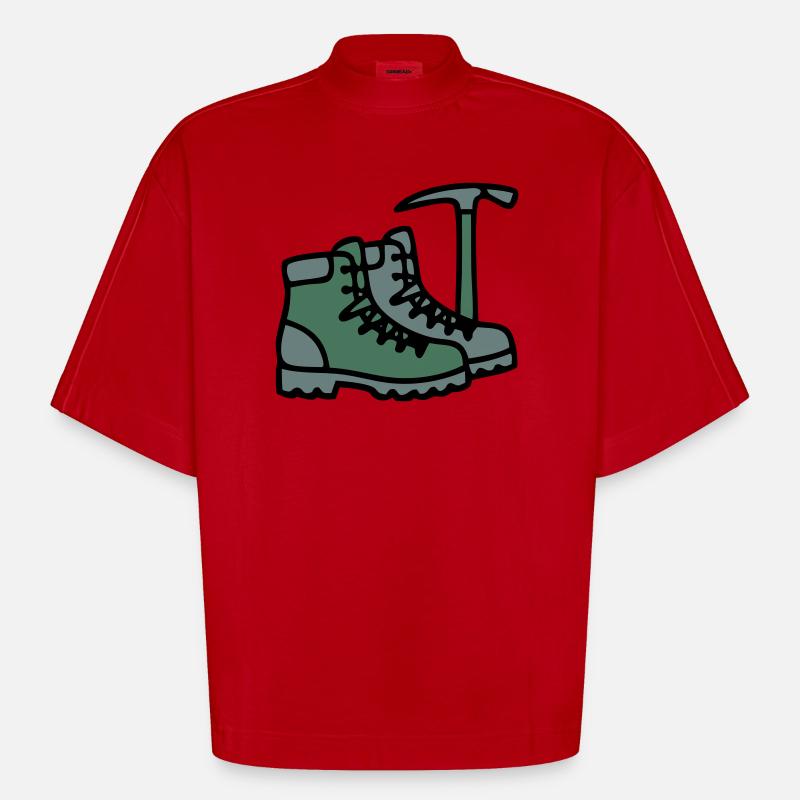 Wanderschuhe Eispickel Bergsteiger Alpen Wanderer - Heavyweight Oversized Organic Boxy T-Shirt Made in EU - Rot