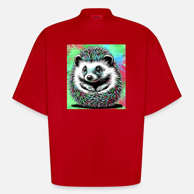 hérisson - T-shirt bio épais oversize Boxy fabriqué en UE - rouge
