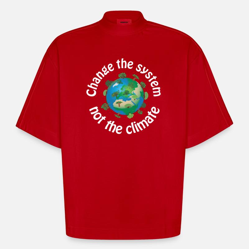 Changer le système, pas le climat - T-shirt bio épais oversize Boxy fabriqué en UE - rouge