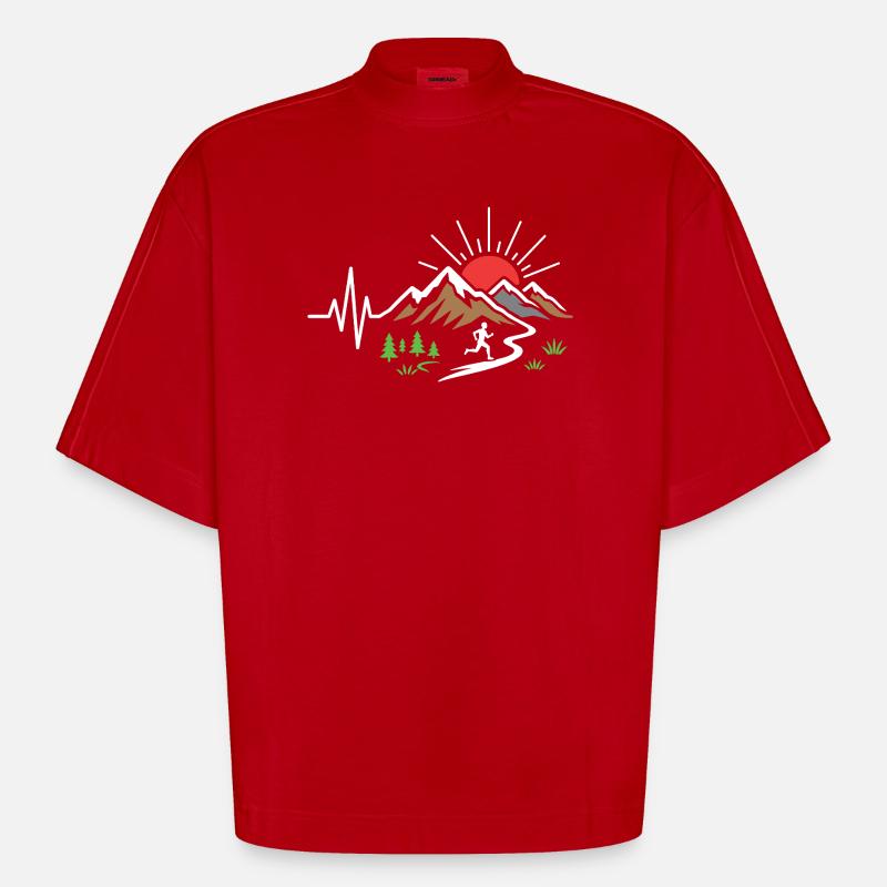 Course sur sentier - T-shirt bio épais oversize Boxy fabriqué en UE - rouge
