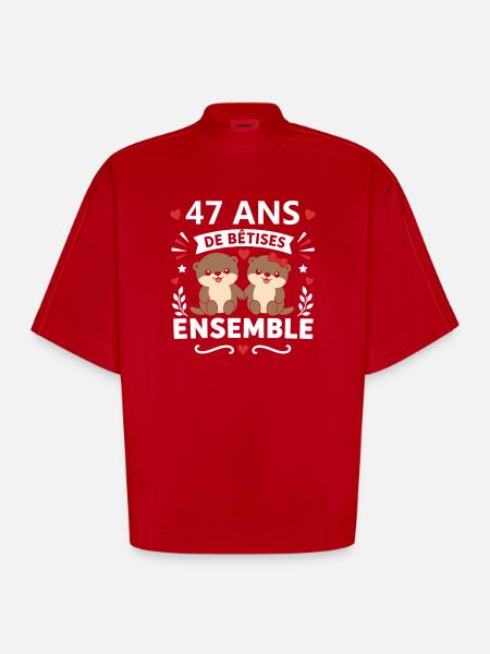 47 Ans Ensemble Betes - T-shirt bio épais oversize Boxy fabriqué en UE - rouge