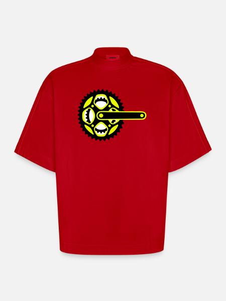Bicycle Chainring Icon - Heavyweight Oversized Organic Boxy T-Shirt Made in EU - red