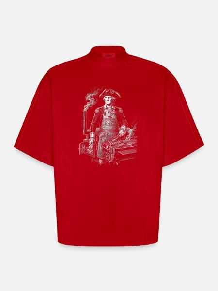 George Washington Grilling BBQ - Heavyweight Oversized Organic Boxy T-Shirt Made in EU - red